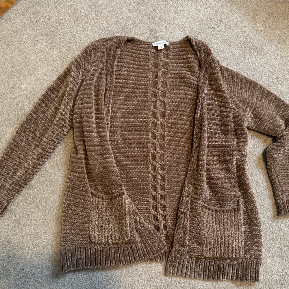Coldwater Creek Brown Cable Knit Cardigan